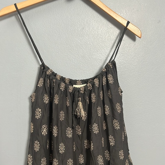 Ruby Yaya Grey Gold Eyelet Stitch Cold Sleeveless Layered Mini Dress size S - Picture 3 of 14